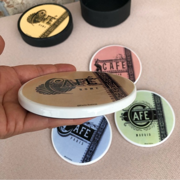Paula Scaletta Ceramic Coaster Set of 4 European Cities Cafe Sign - Picture 9 of 9